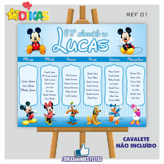 PLACARD MARCAÇÃO DE MESAS - MICKEY E OS AMIGOS