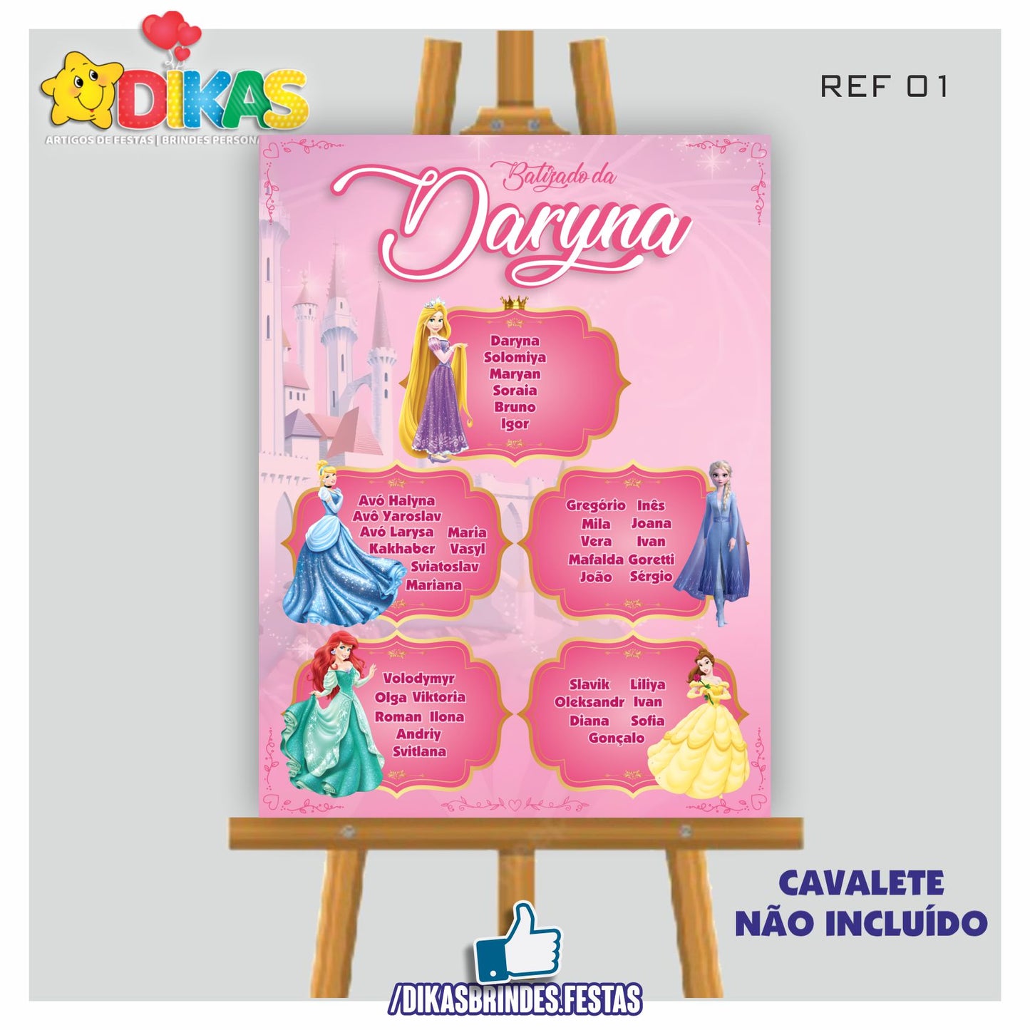 PLACARD MARCAÇÃO DE MESAS - PRINCESAS DISNEY