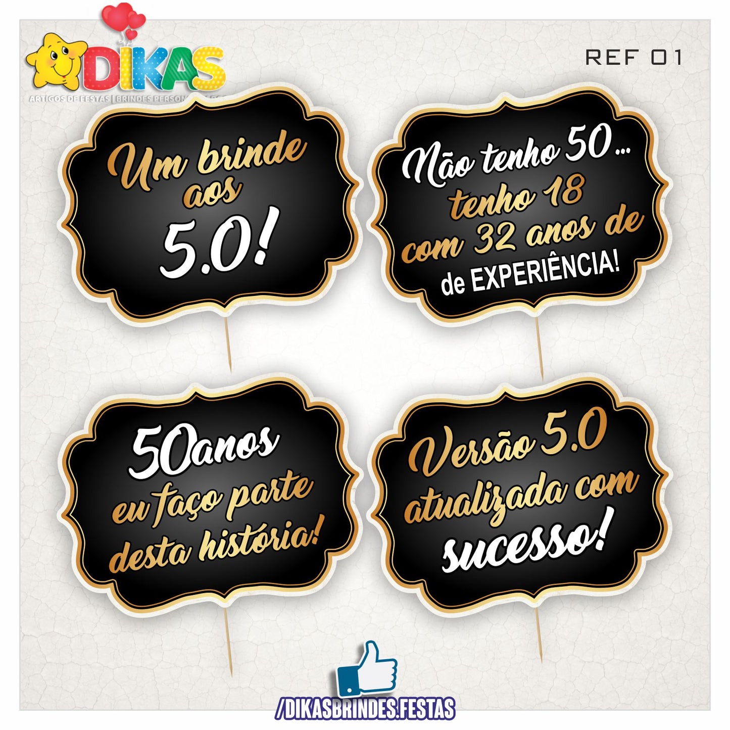 PLAQUINHAS DIVERTIDAS P/ FOTOS - 50 ANOS