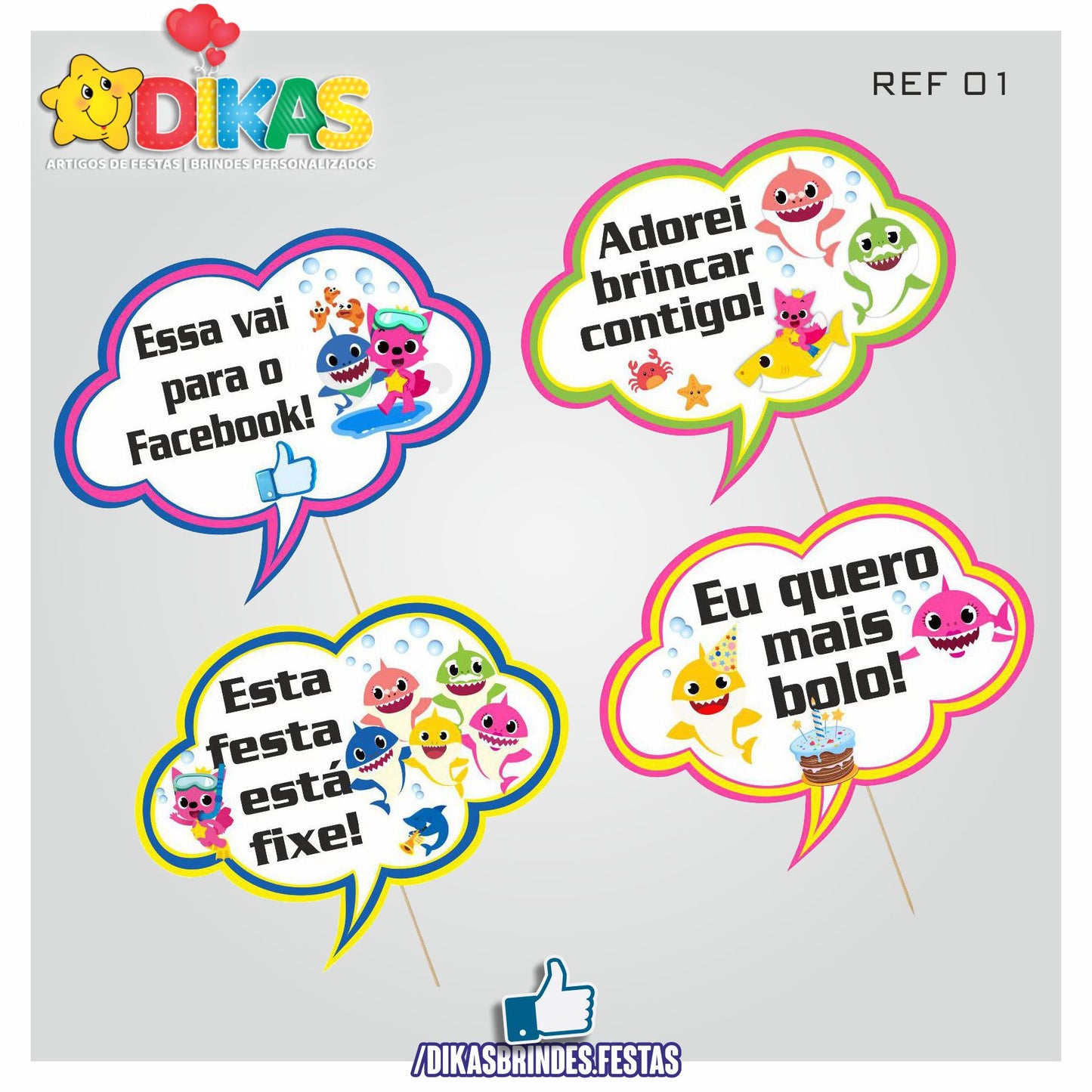 PLAQUINHAS DIVERTIDAS P/ FOTOS - BABY SHARK