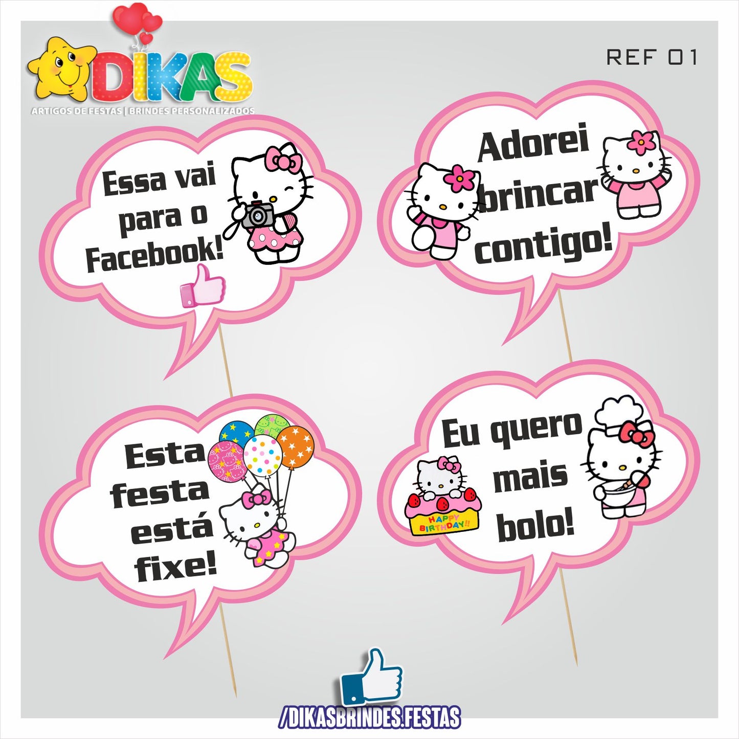 PLAQUINHAS DIVERTIDAS P/ FOTOS - HELLO KITTY