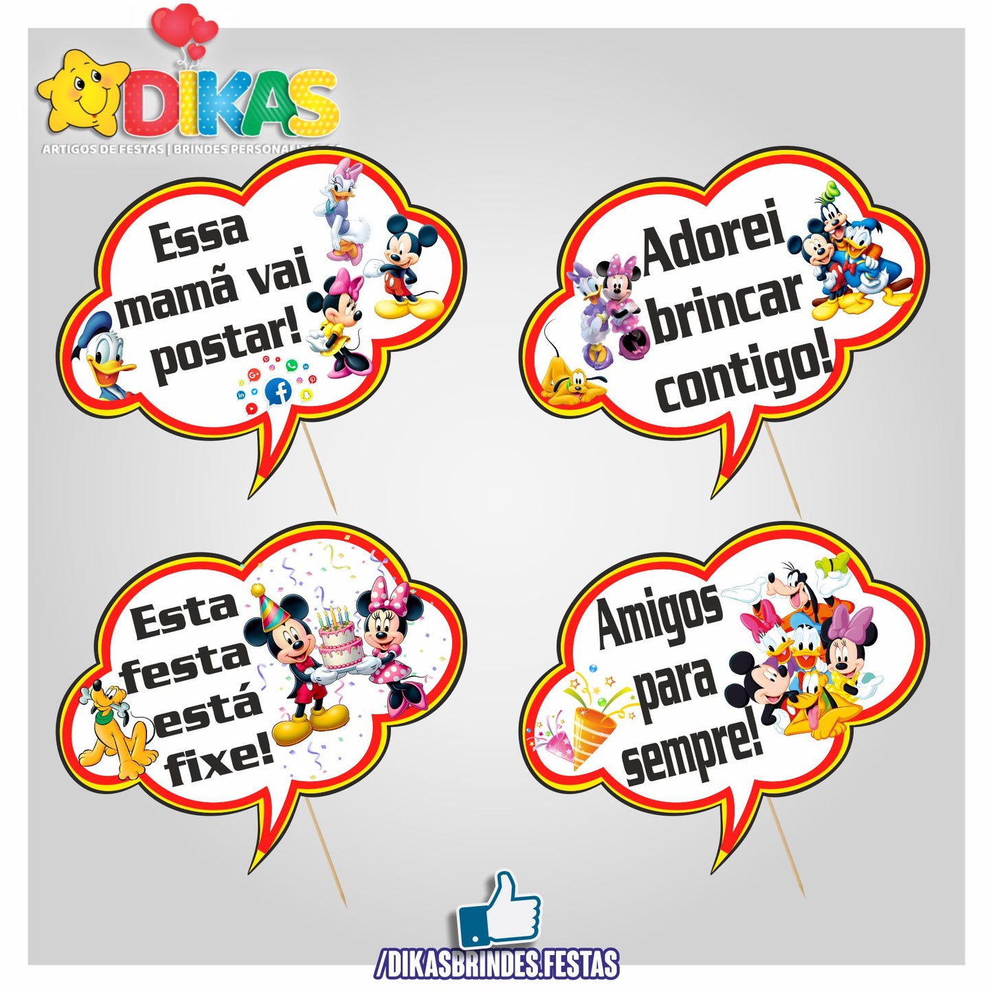 PLAQUINHAS DIVERTIDAS P/ FOTOS - MICKEY E OS AMIGOS