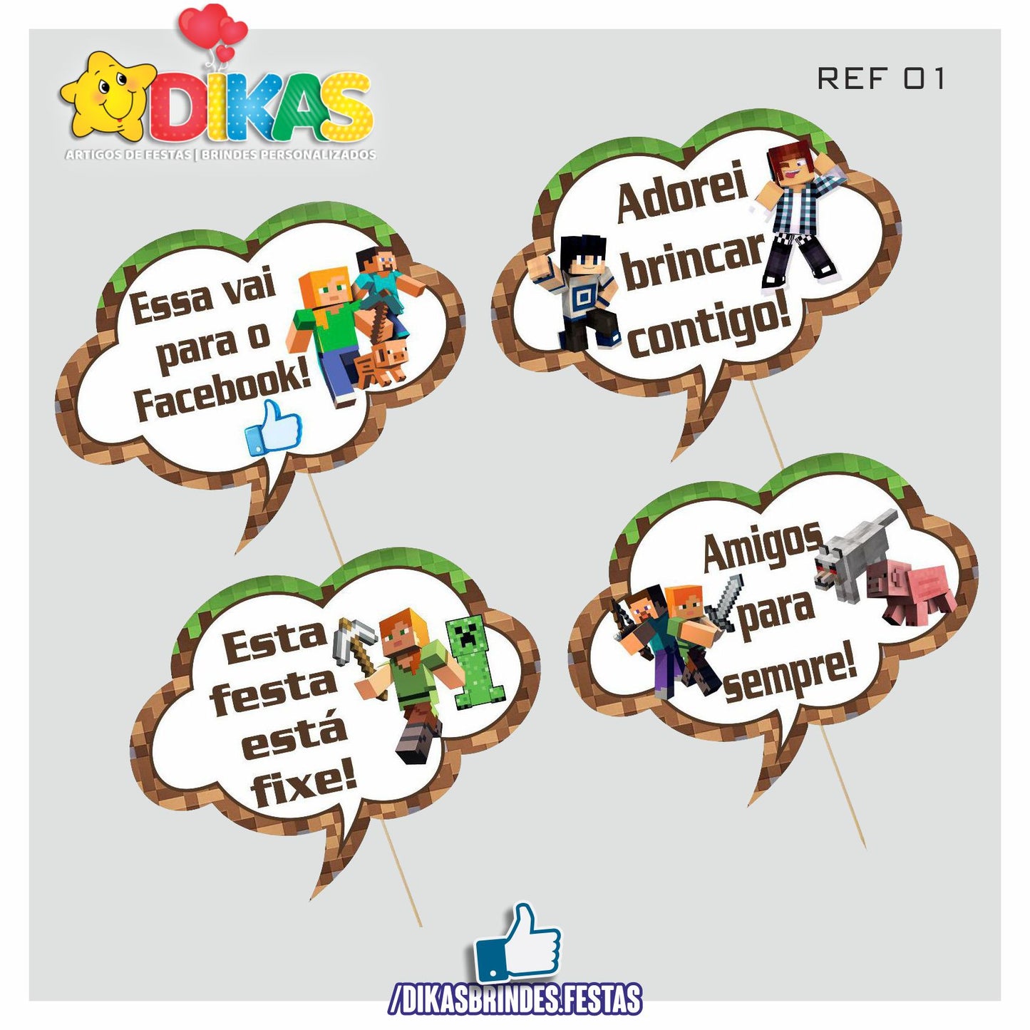 PLAQUINHAS DIVERTIDAS P/ FOTOS - MINECRAFT