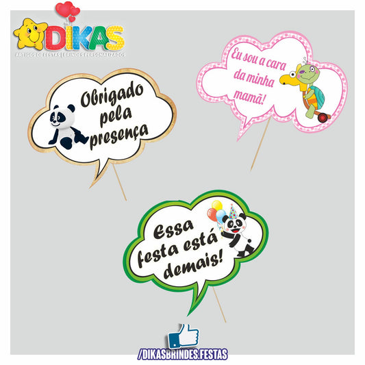 PLAQUINHAS DIVERTIDAS P/ FOTOS - PANDA E OS AMIGOS