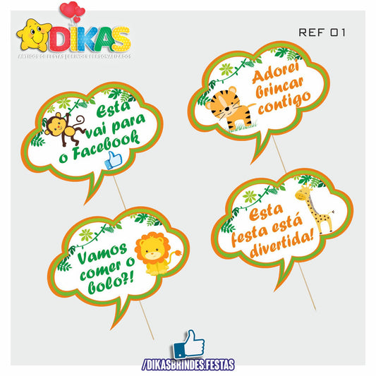 PLAQUINHAS DIVERTIDAS P/ FOTOS - ANIMAIS DA SELVA
