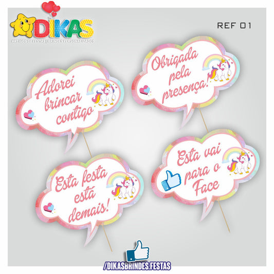 PLAQUINHAS DIVERTIDAS P/ FOTOS - UNICÓRNIO