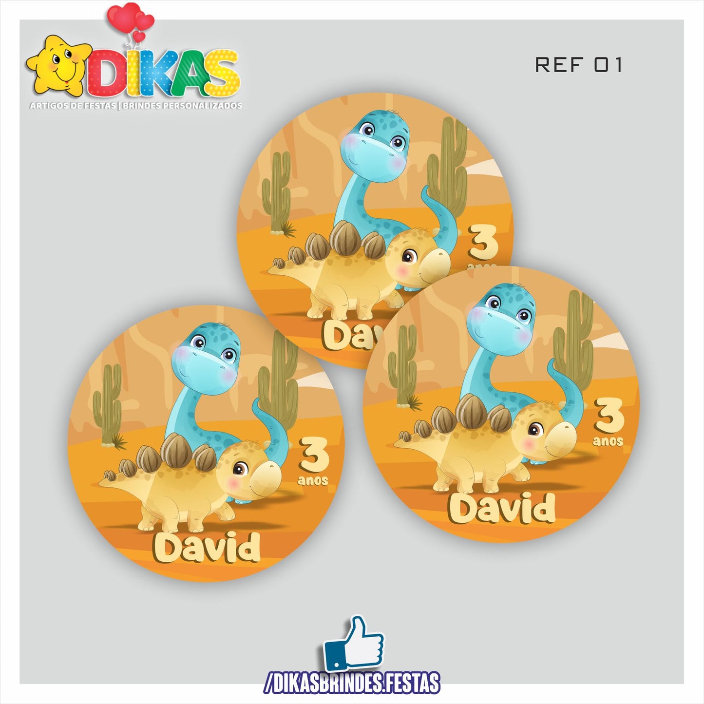 AUTOCOLANTE PERSONALIZADO (40 UNID) - DINOSSAUROS