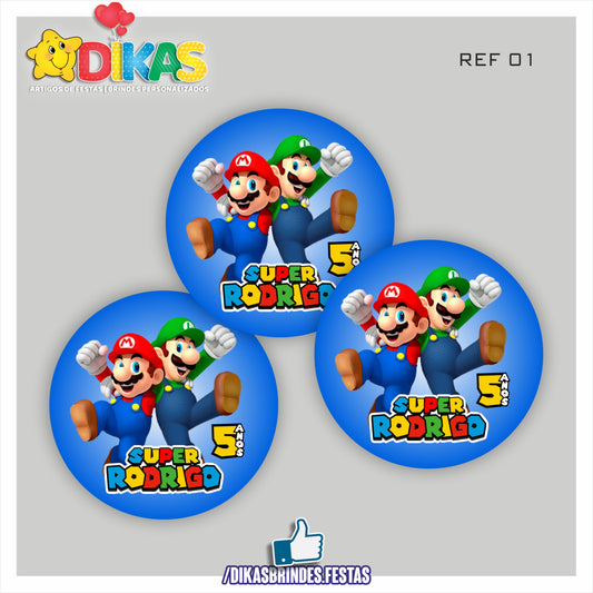 AUTOCOLANTE PERSONALIZADO (40 UNID) - MARIO BROS