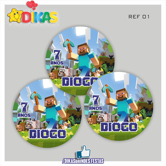 AUTOCOLANTE PERSONALIZADO (40 UNID) - MINECRAFT