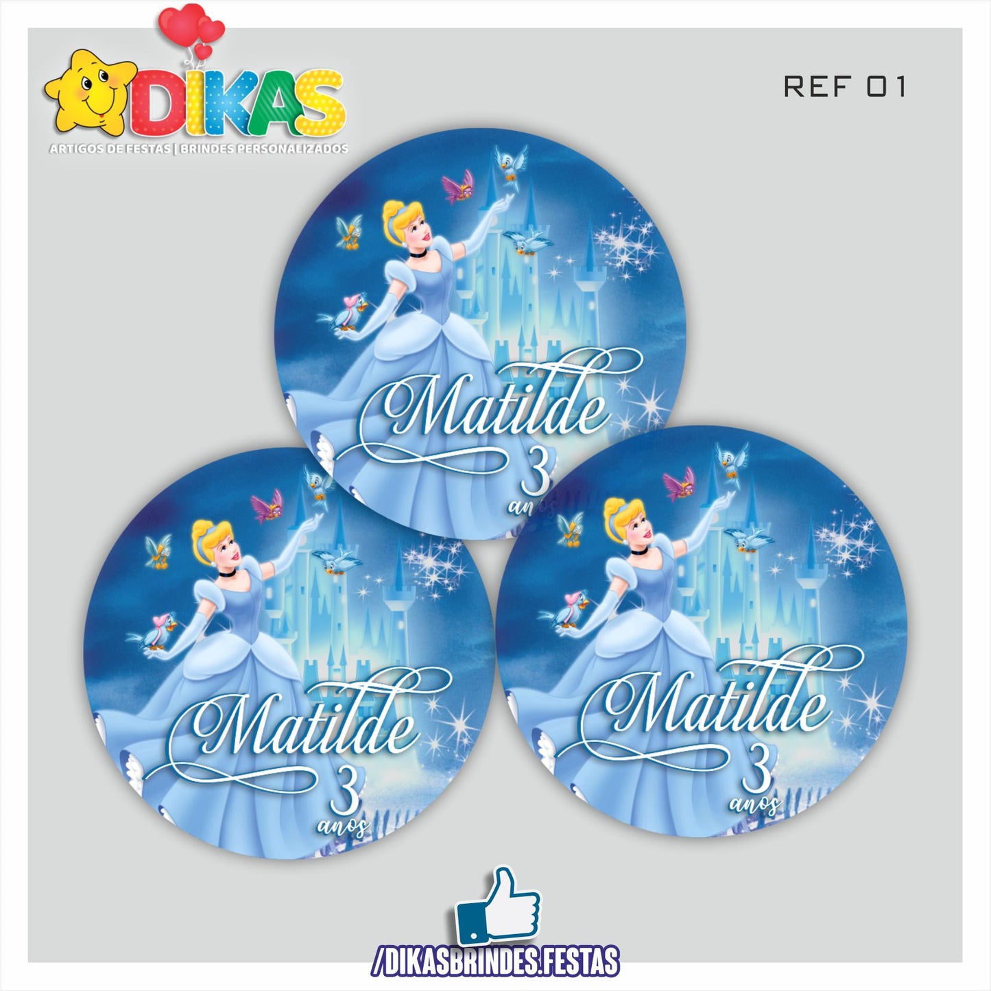 AUTOCOLANTE PERSONALIZADO (40 UNID) - CINDERELA