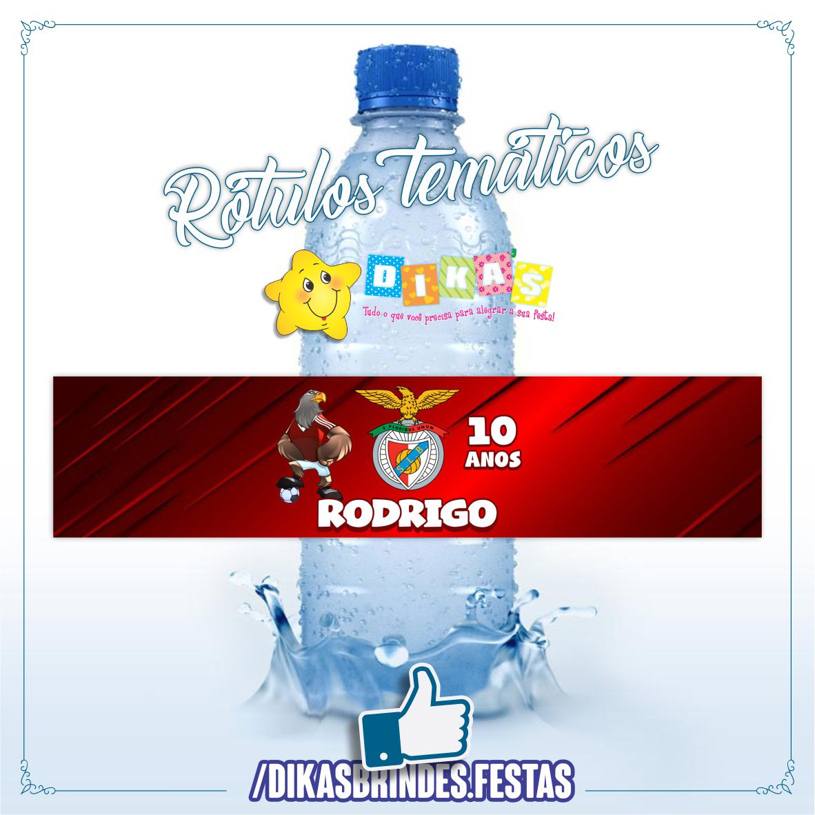 RÓTULO PERSONALIZADO P/ GARRAFA DE ÁGUA - FUTEBOL BENFICA