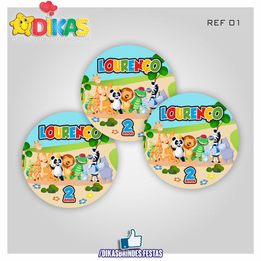 AUTOCOLANTE PERSONALIZADO (40 UNID) - PANDA E OS AMIGOS