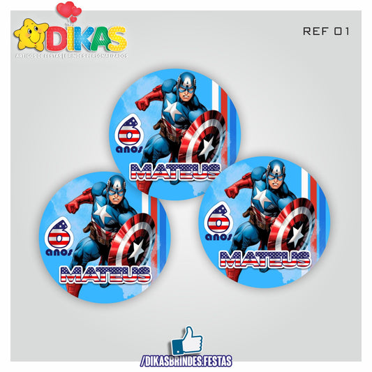 AUTOCOLANTE PERSONALIZADO (40 UNID) - CAPITÃO AMÉRICA