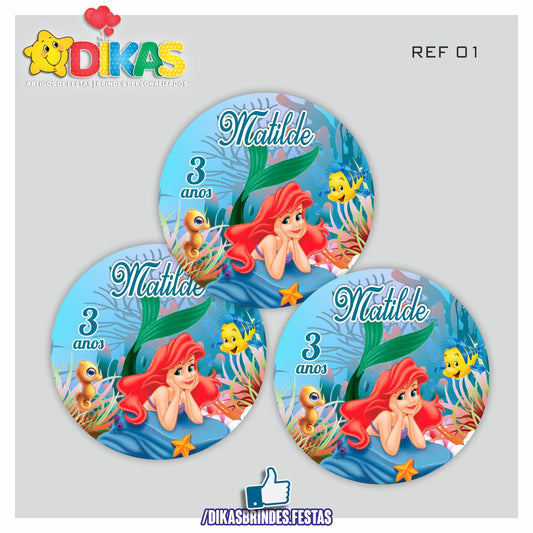 AUTOCOLANTE PERSONALIZADO (40 UNID) - PEQUENA SEREIA