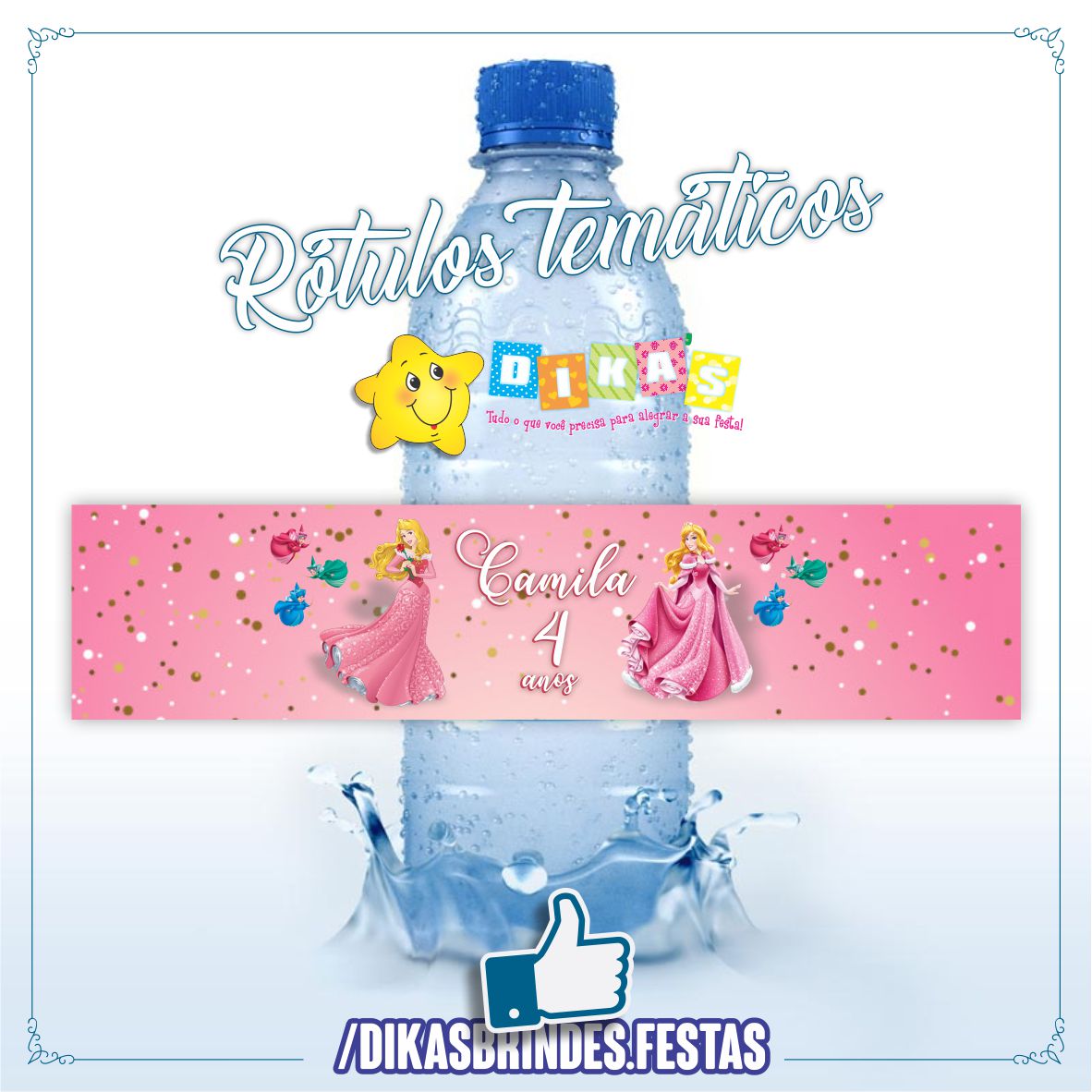 RÓTULO PERSONALIZADO P/ GARRAFA DE ÁGUA - PRINCESA AURORA