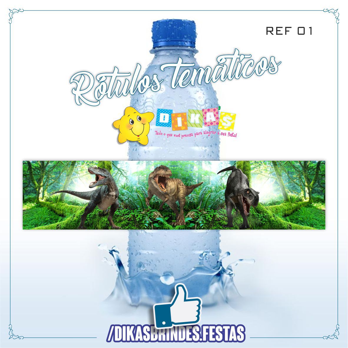 RÓTULO P/ GARRAFA DE ÁGUA - DINOSSAUROS
