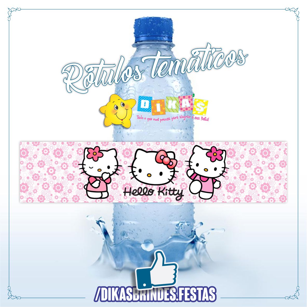 RÓTULO P/ GARRAFA DE ÁGUA - HELLO KITTY