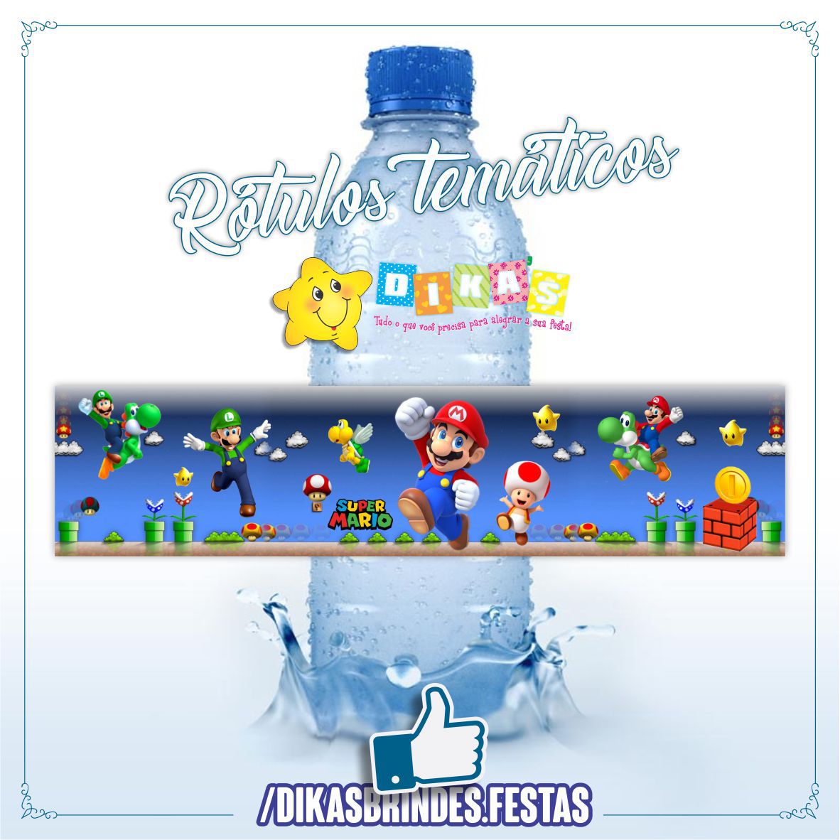 RÓTULO P/ GARRAFA DE ÁGUA - MARIO BROS