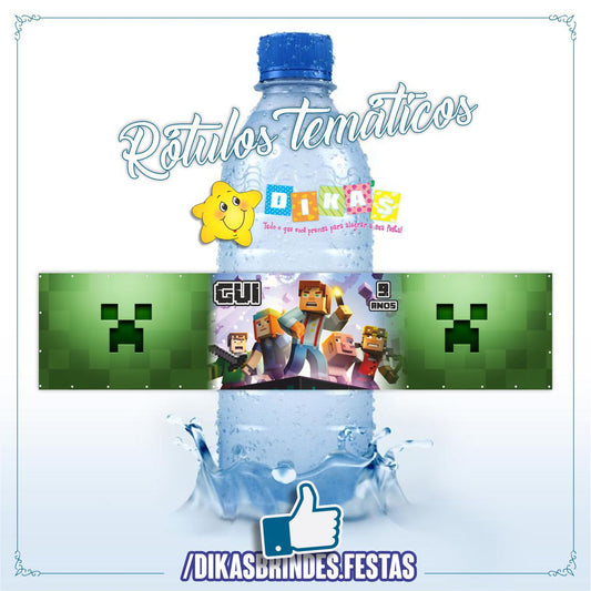 RÓTULO PERSONALIZADO P/ GARRAFA DE ÁGUA - MINECRAFT