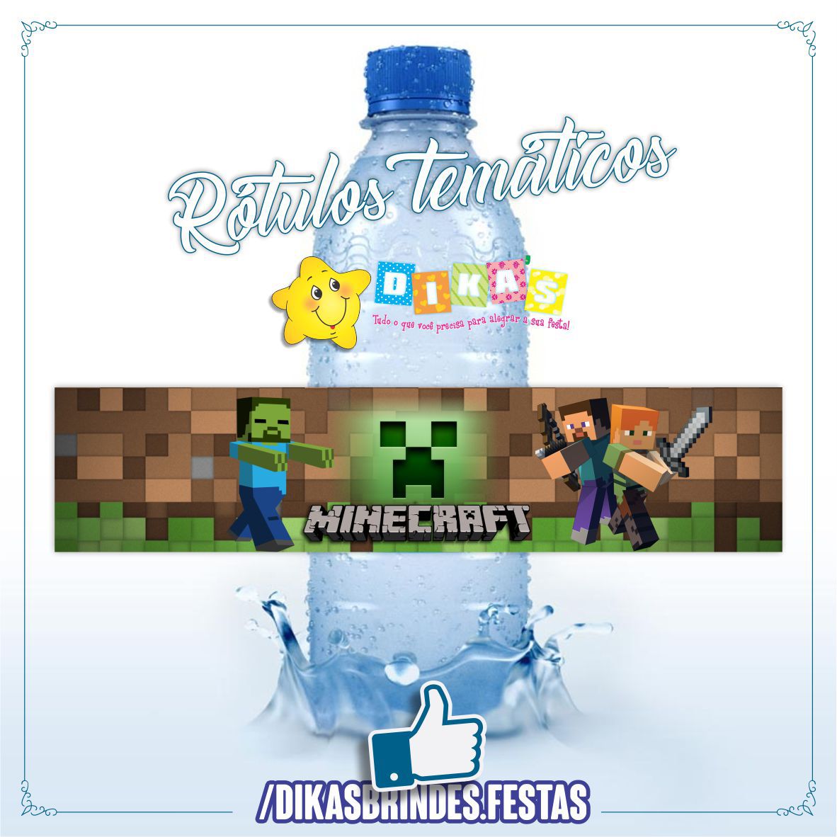 RÓTULO P/ GARRAFA DE ÁGUA - MINECRAFT