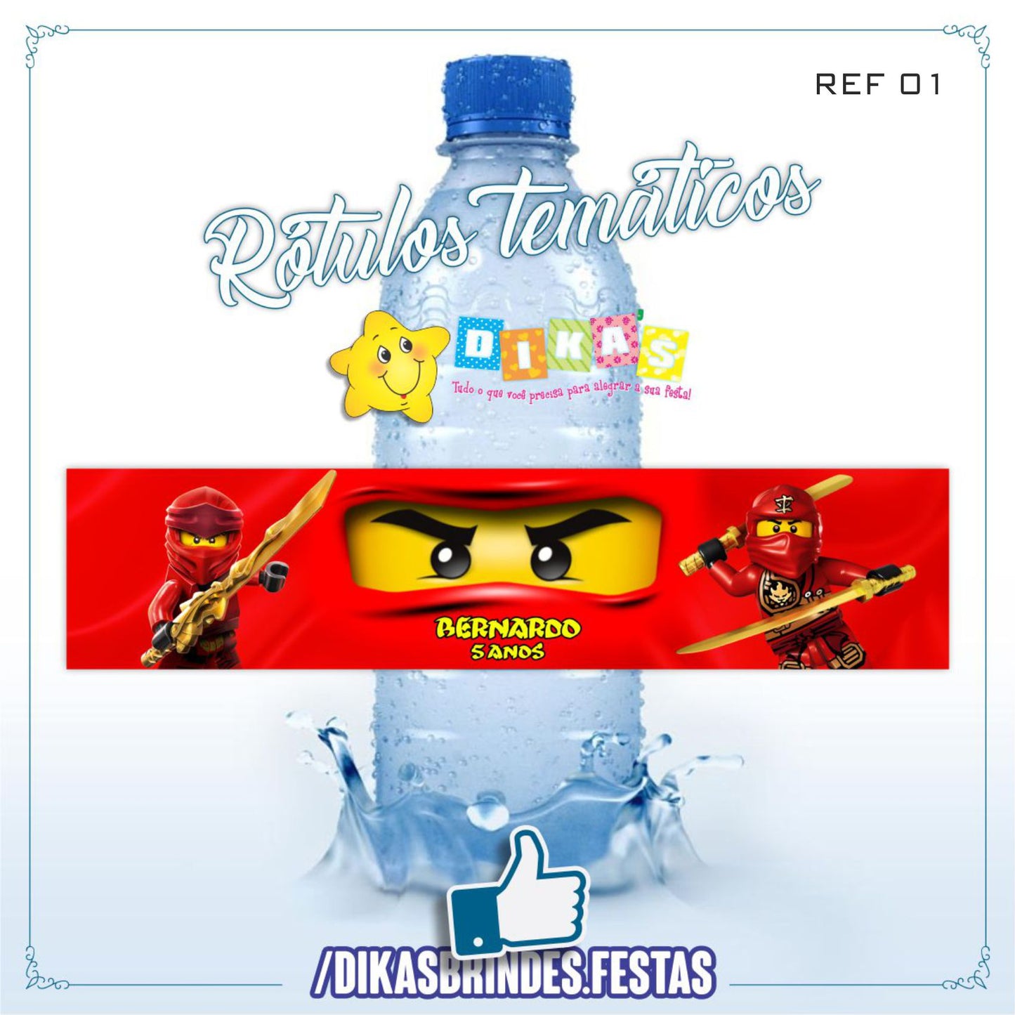 RÓTULO P/ GARRAFA DE ÁGUA - NINJAGO
