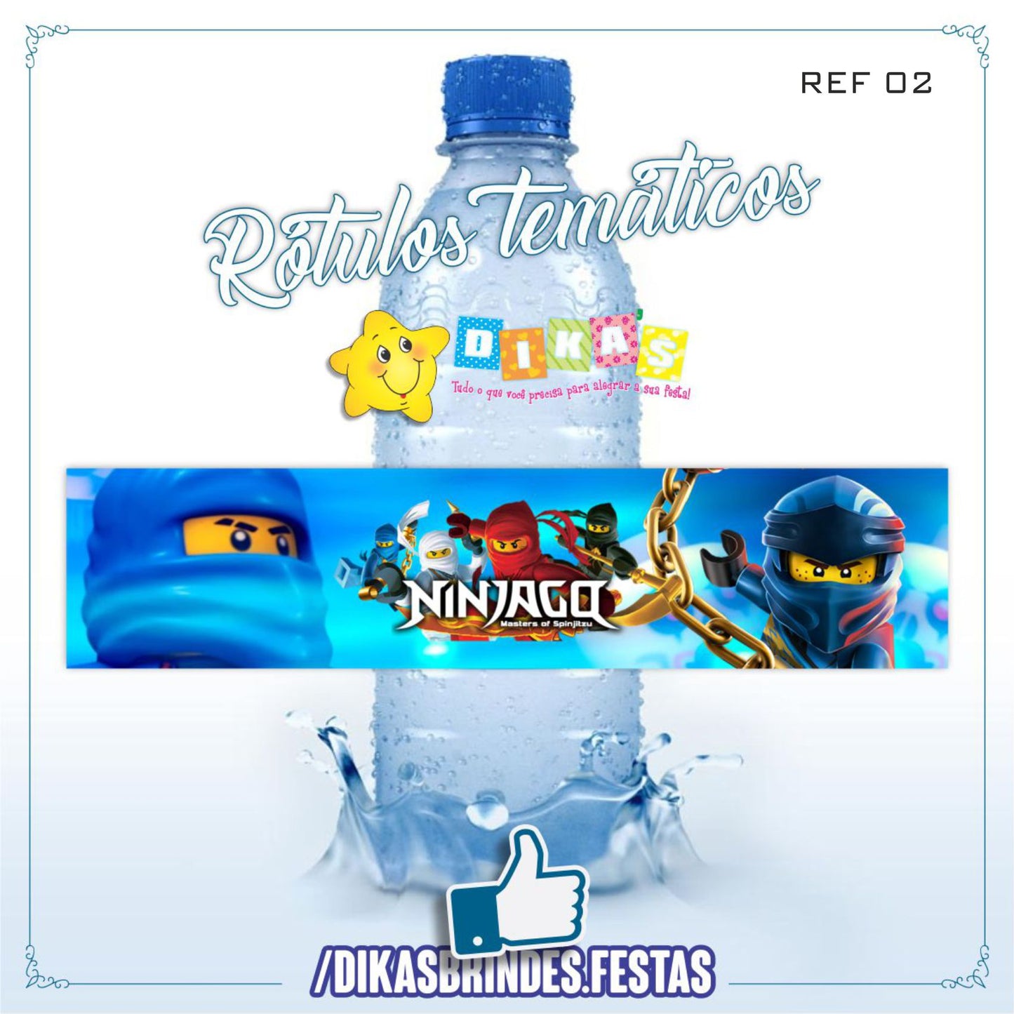RÓTULO P/ GARRAFA DE ÁGUA - NINJAGO