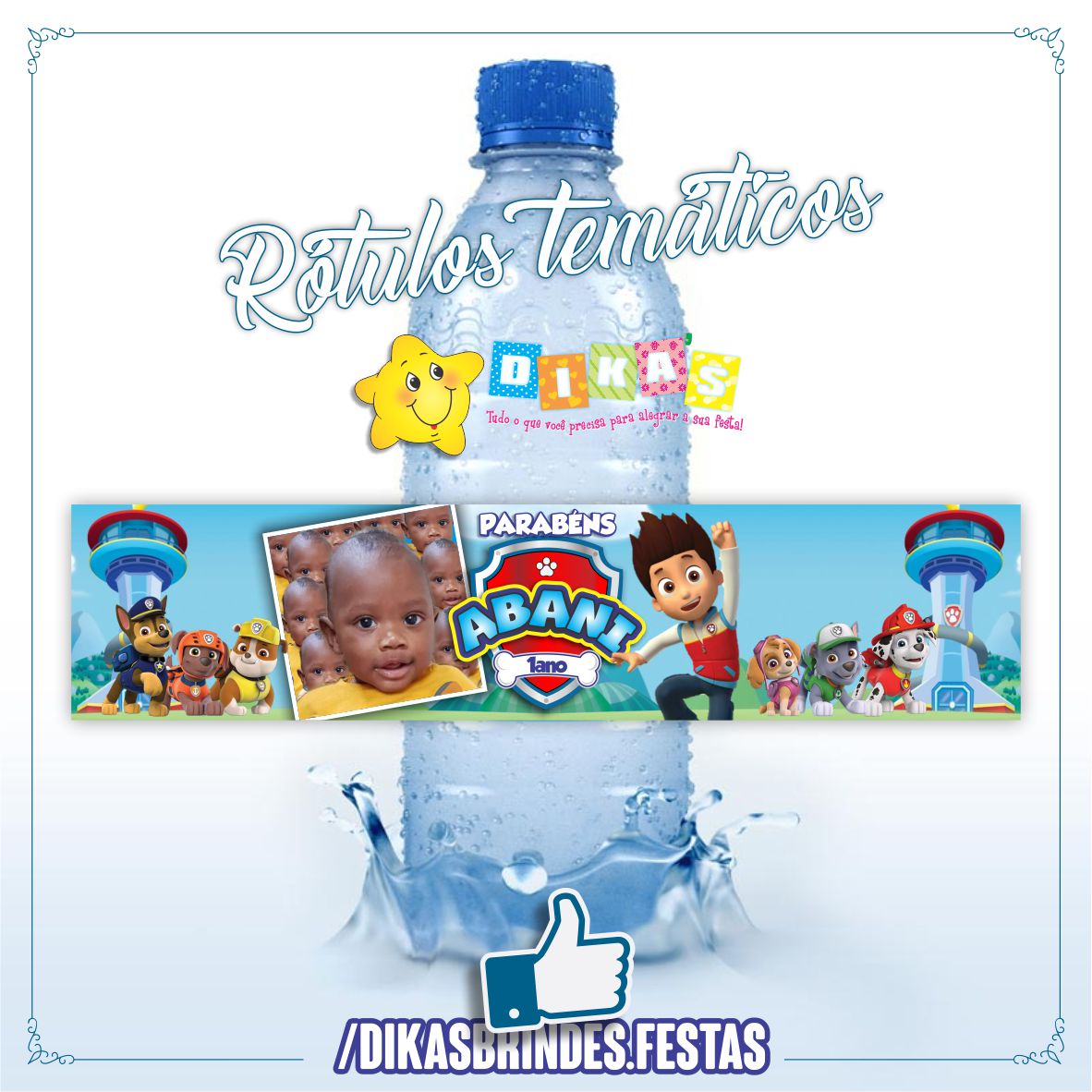 RÓTULO PERSONALIZADO P/ GARRAFA DE ÁGUA - PATRULHA PATA