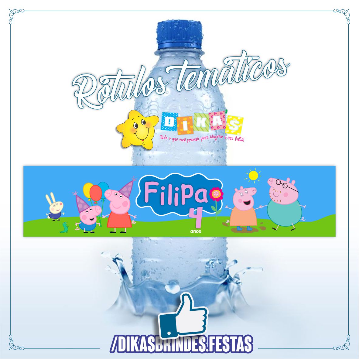 RÓTULO PERSONALIZADO P/ GARRAFA DE ÁGUA - PORQUINHA PEPPA