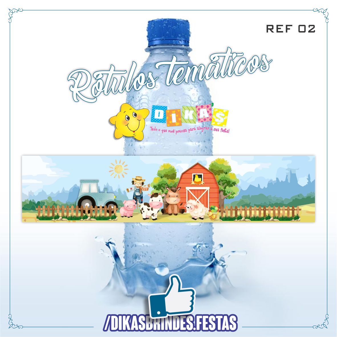 RÓTULO P/ GARRAFA DE ÁGUA - ANIMAIS DA QUINTA