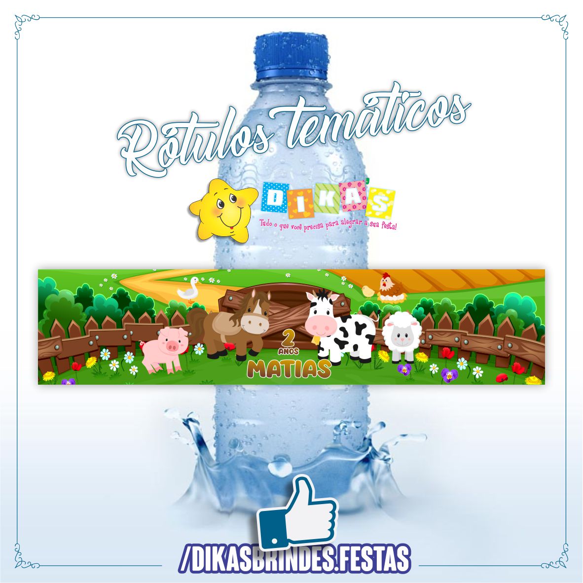 RÓTULO PERSONALIZADO P/ GARRAFA DE ÁGUA - ANIMAIS DA QUINTA