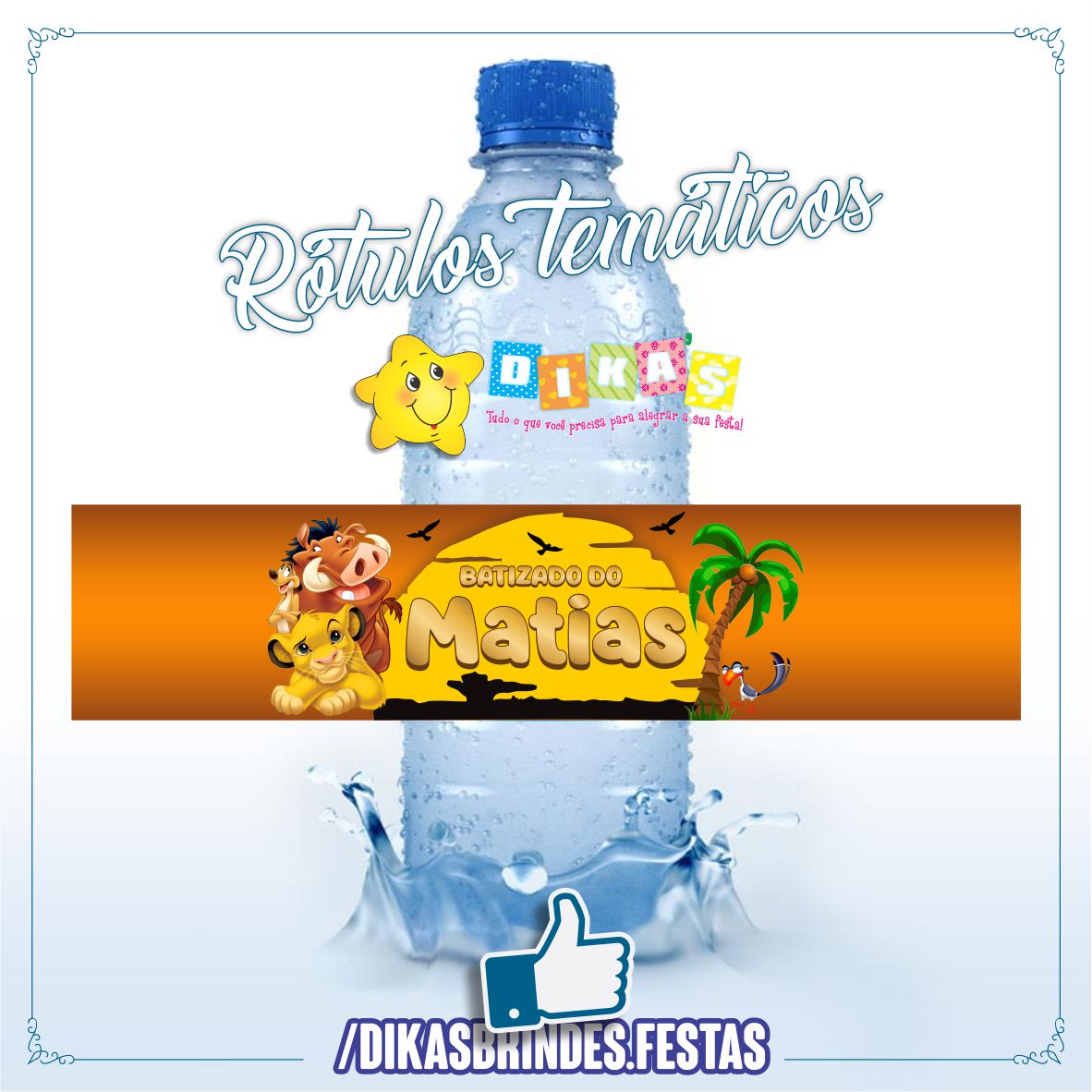 RÓTULO PERSONALIZADO P/ GARRAFA DE ÁGUA - REI LEÃO