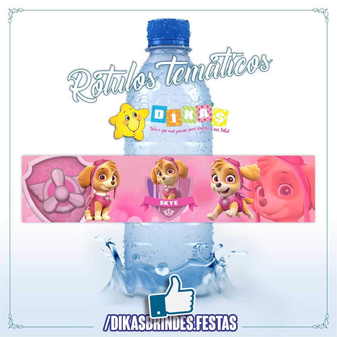 RÓTULO P/ GARRAFA DE ÁGUA - PATRULHA PATA SKYE