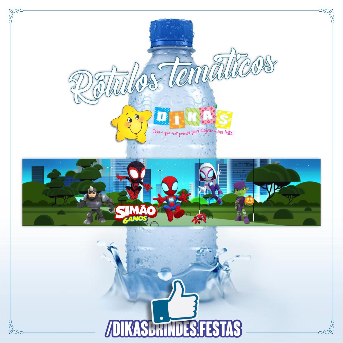 RÓTULO PERSONALIZADO P/ GARRAFA DE ÁGUA - SPIDEY