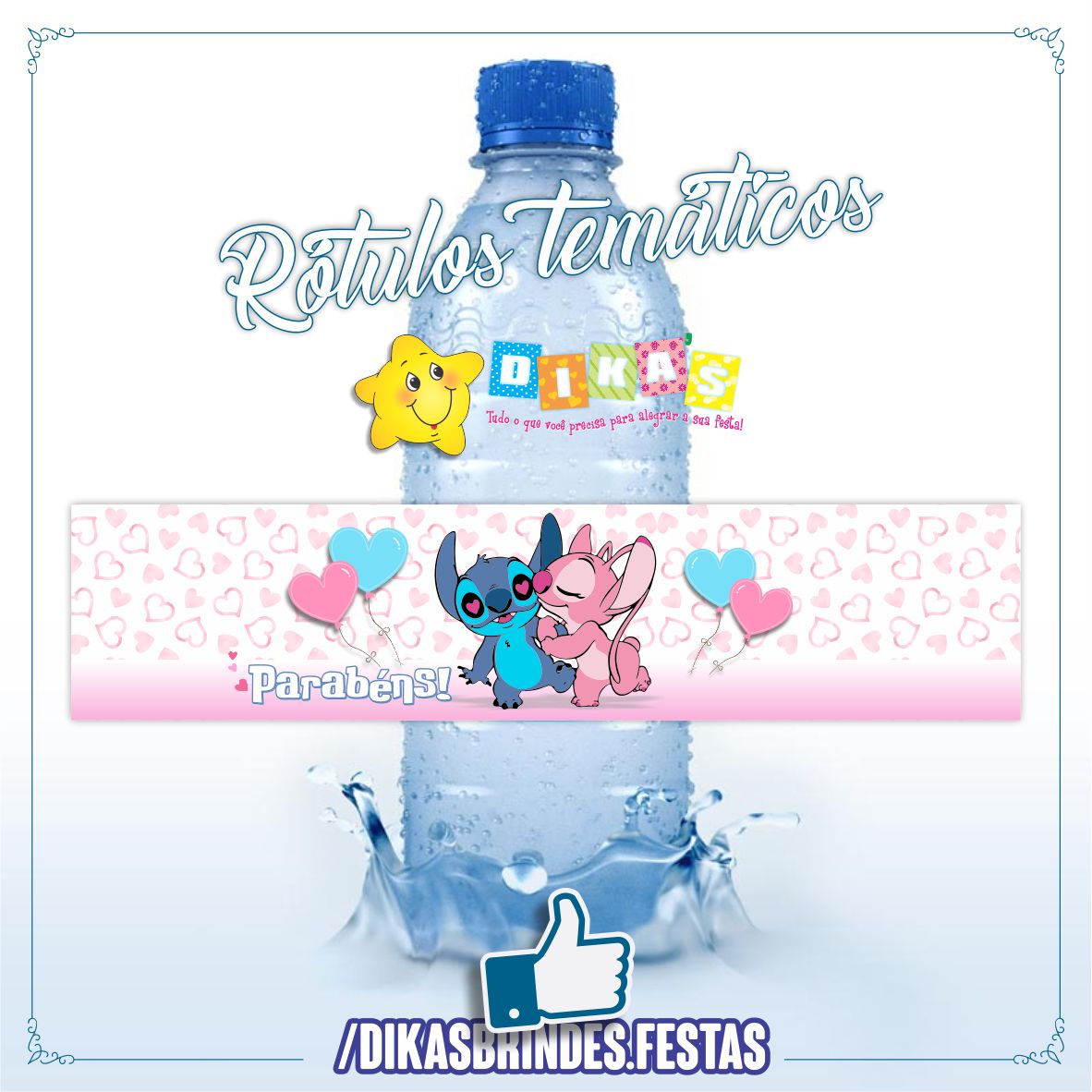 RÓTULO P/ GARRAFA DE ÁGUA - STITCH