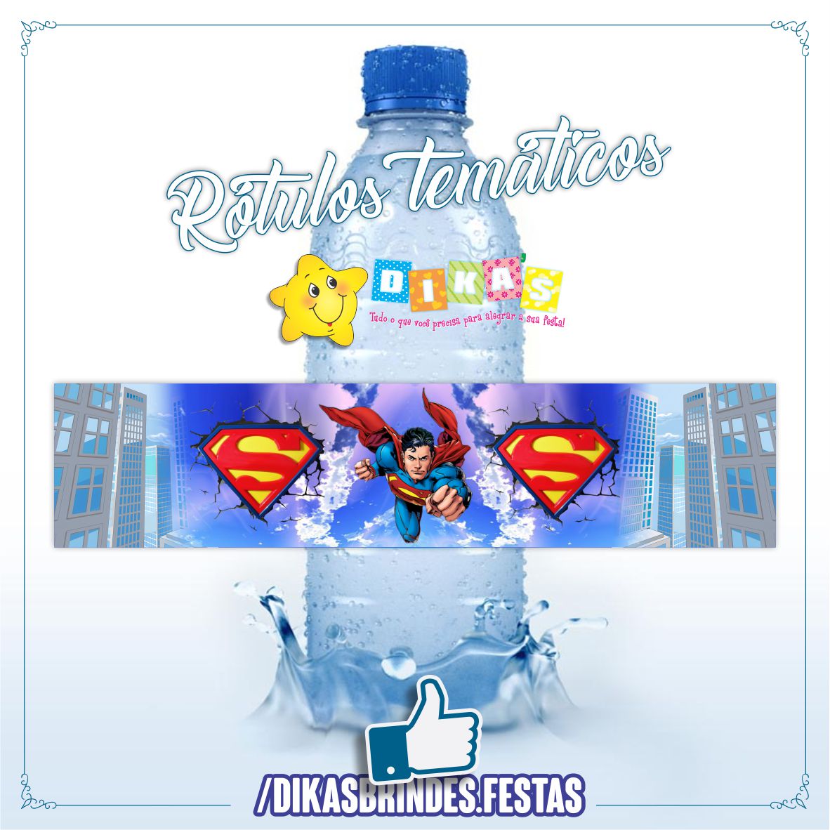 RÓTULO P/ GARRAFA DE ÁGUA - SUPER HOMEM