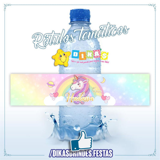 RÓTULO PERSONALIZADO P/ GARRAFA DE ÁGUA - UNICÓRNIO