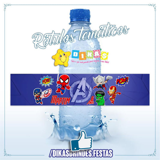 RÓTULO PERSONALIZADO P/ GARRAFA DE ÁGUA - AVENGERS
