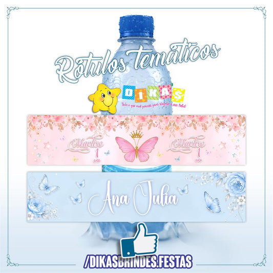 RÓTULO PERSONALIZADO P/ GARRAFA DE ÁGUA - BORBOLETA / JARDIM ENCANTADO