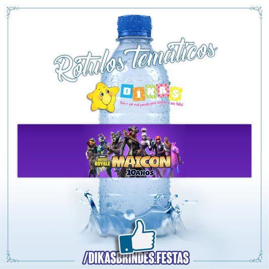 RÓTULO PERSONALIZADO P/ GARRAFA DE ÁGUA - FORTNITE