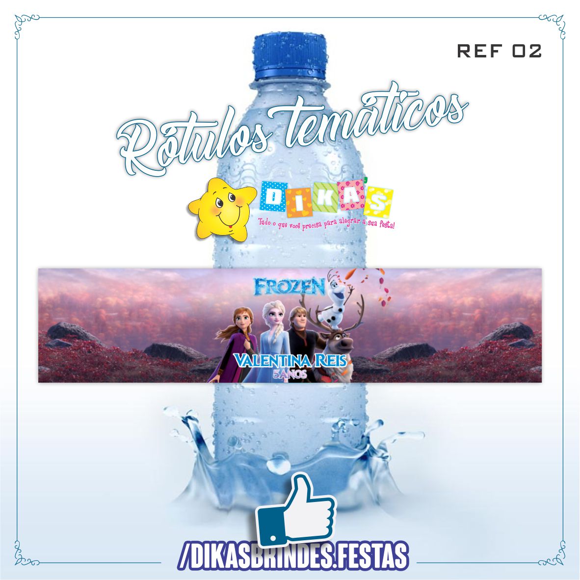 RÓTULO PERSONALIZADO P/ GARRAFA DE ÁGUA - FROZEN