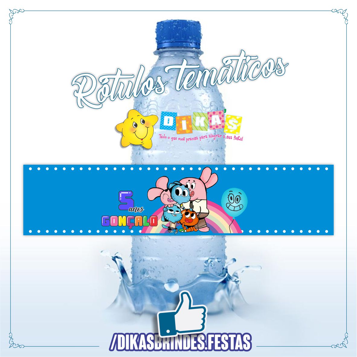 RÓTULO PERSONALIZADO P/ GARRAFA DE ÁGUA - GUMBALL