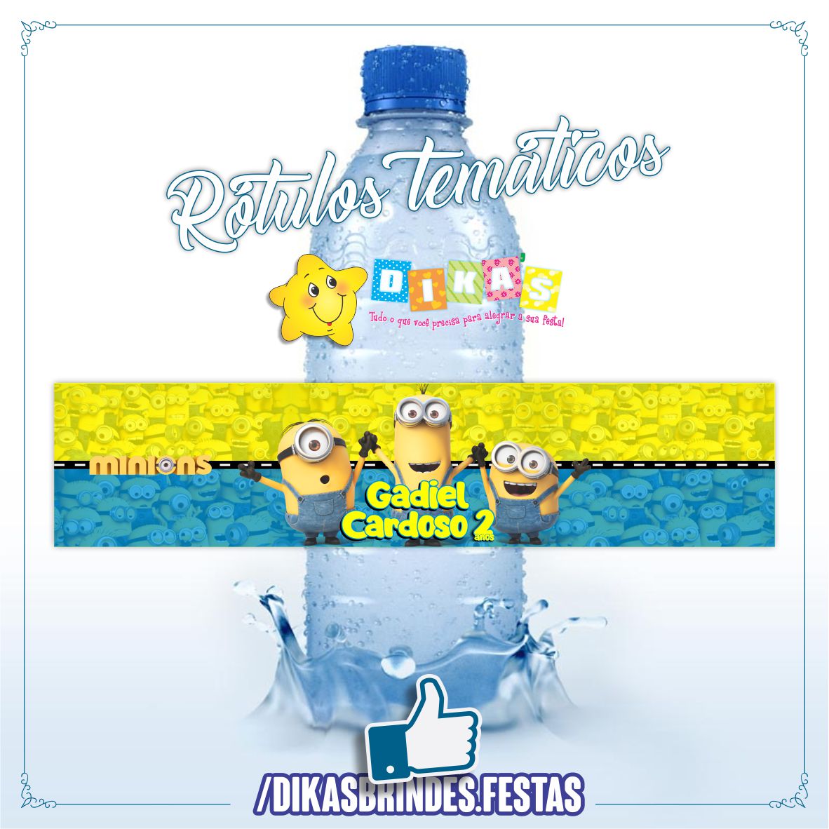 RÓTULO PERSONALIZADO P/ GARRAFA DE ÁGUA - MINIONS