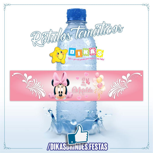 RÓTULO PERSONALIZADO P/ GARRAFA DE ÁGUA - MINNIE BABY