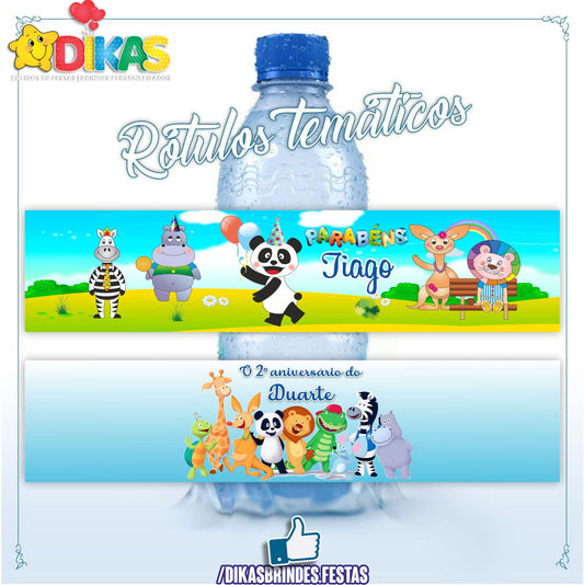 RÓTULO PERSONALIZADO P/ GARRAFA DE ÁGUA - PANDA E OS AMIGOS