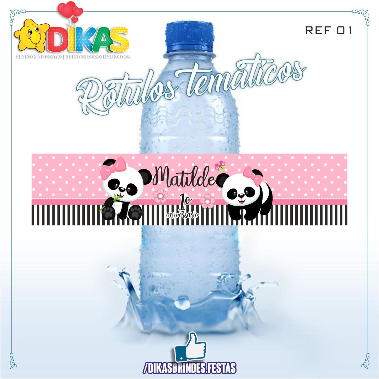 RÓTULO PERSONALIZADO P/ GARRAFA DE ÁGUA - PANDA BEBÉ