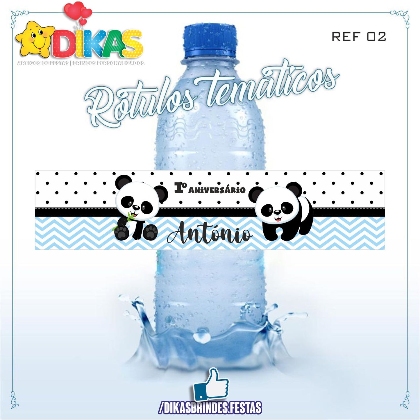 RÓTULO PERSONALIZADO P/ GARRAFA DE ÁGUA - PANDA BEBÉ