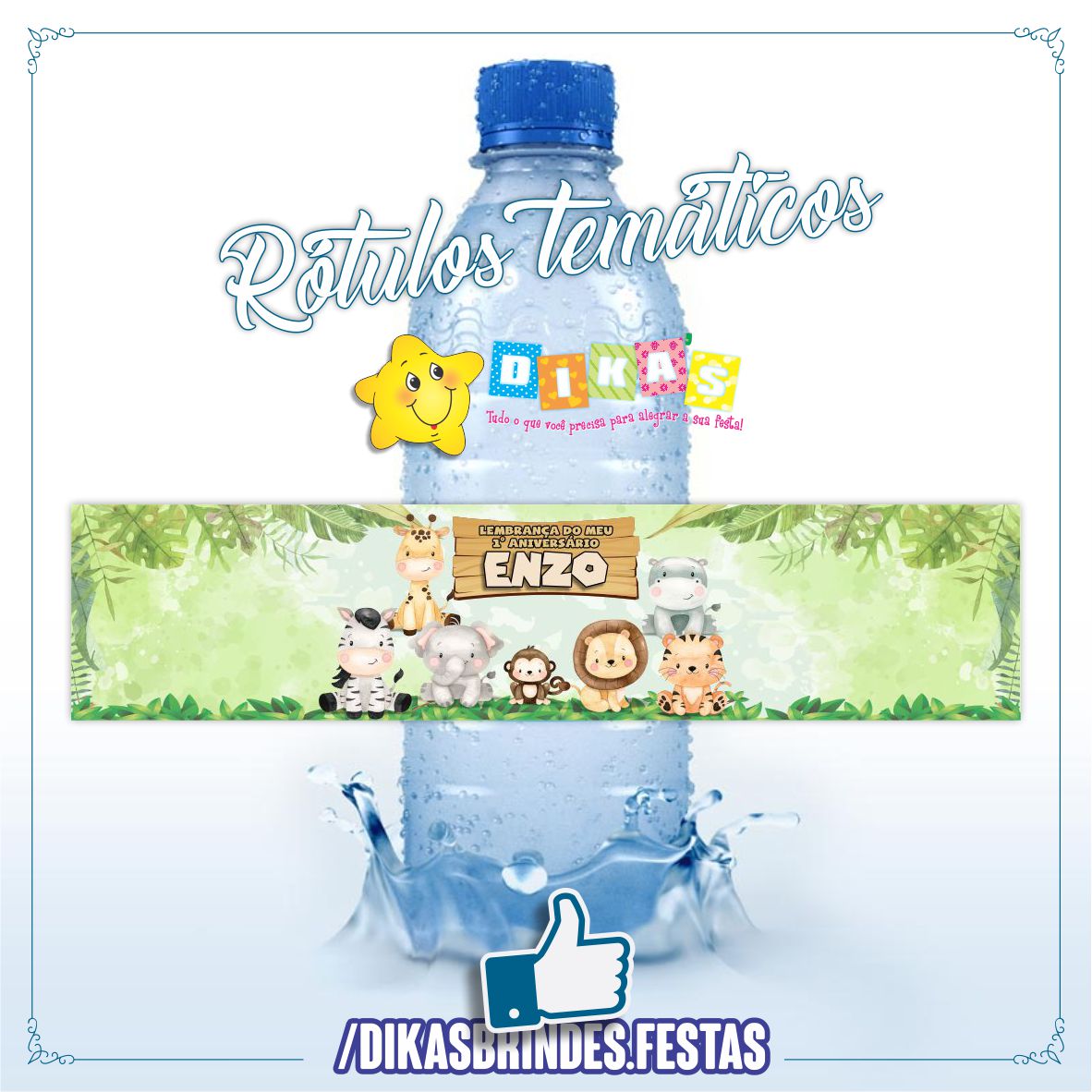 RÓTULO PERSONALIZADO P/ GARRAFA DE ÁGUA - ANIMAIS DA SELVA