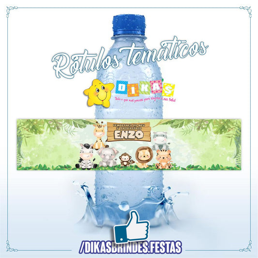 RÓTULO PERSONALIZADO P/ GARRAFA DE ÁGUA - ANIMAIS DA SELVA
