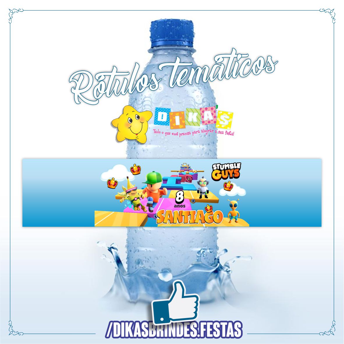 RÓTULO PERSONALIZADO P/ GARRAFA DE ÁGUA - STUMBLE GUYS