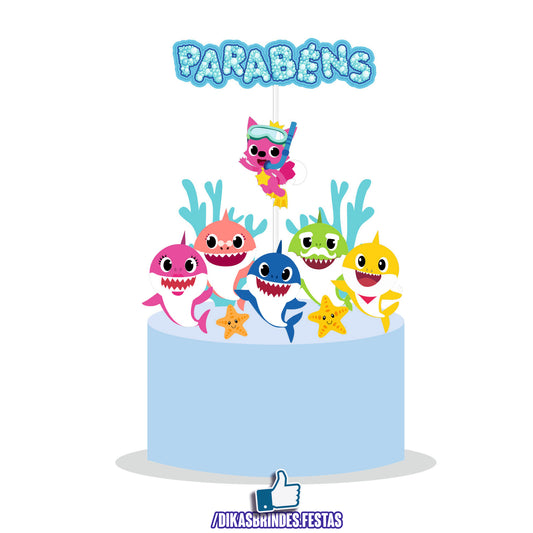TOPO DE BOLO BABY SHARK AZUL - REVENDA